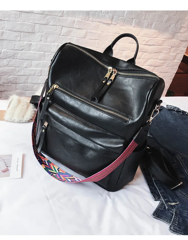 Stylish PU Leather Large Backpack | Women's Vintage Travel Rucksack
