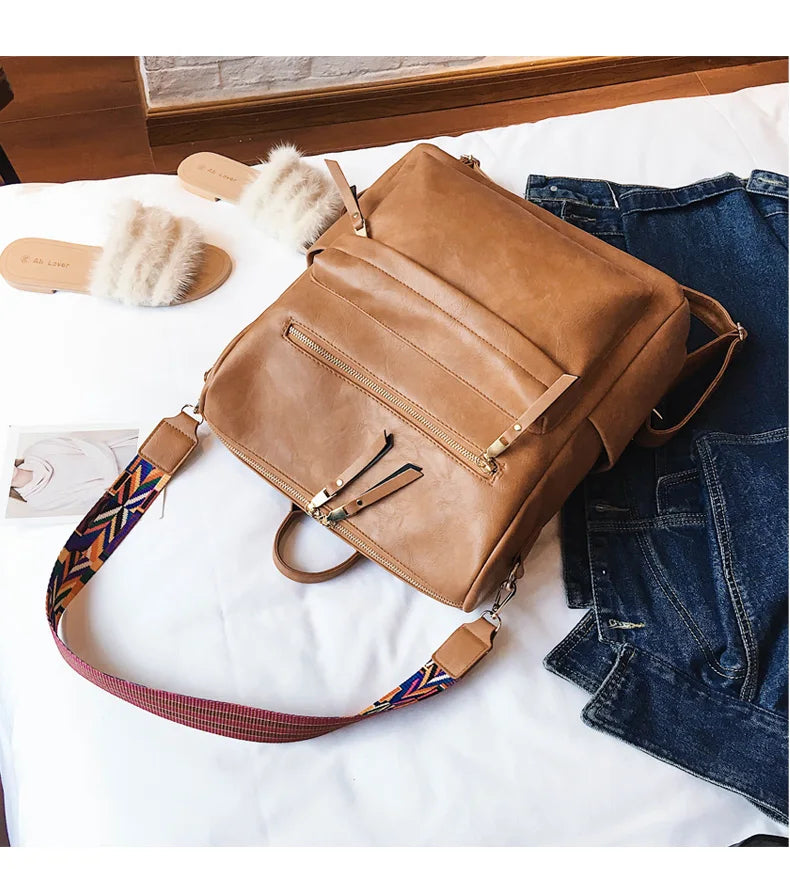 Stylish PU Leather Large Backpack | Women's Vintage Travel Rucksack