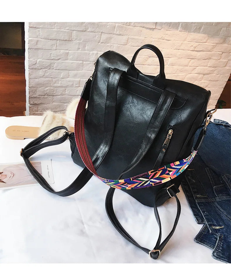 Stylish PU Leather Large Backpack | Women's Vintage Travel Rucksack