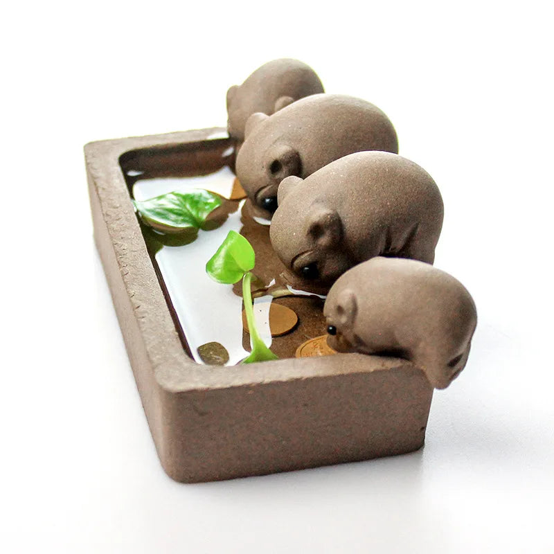 Purple Clay Tea Pet - Cute Pig Water Drink Accessory