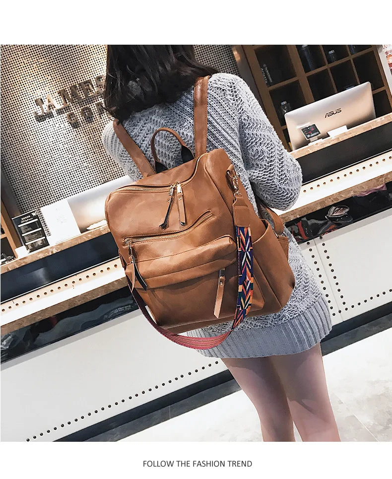 Stylish PU Leather Large Backpack | Women's Vintage Travel Rucksack