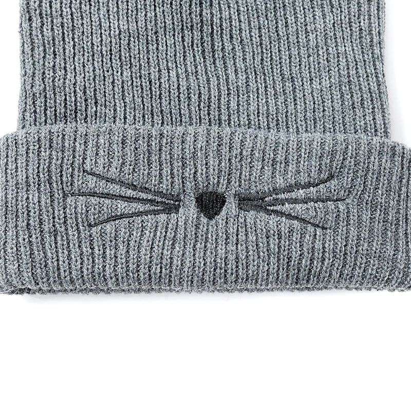 Women's Cute Cat Ear Beanie Hat | Warm Acrylic Knit Winter Skull Cap