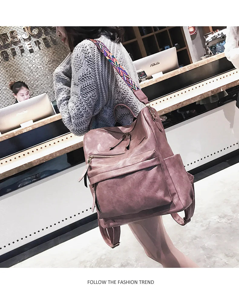 Stylish PU Leather Large Backpack | Women's Vintage Travel Rucksack