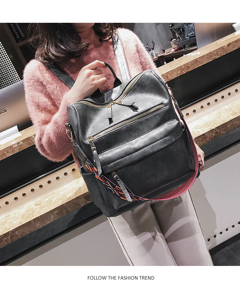 Stylish PU Leather Large Backpack | Women's Vintage Travel Rucksack