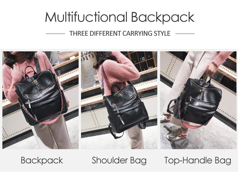 Stylish PU Leather Large Backpack | Women's Vintage Travel Rucksack