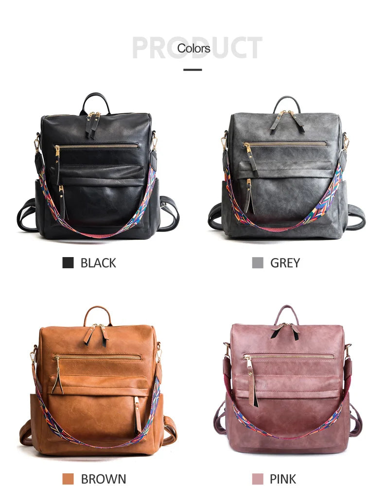Stylish PU Leather Large Backpack | Women's Vintage Travel Rucksack