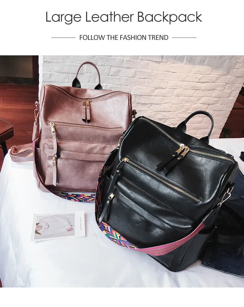 Stylish PU Leather Large Backpack | Women's Vintage Travel Rucksack