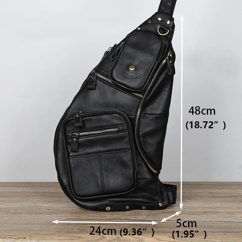 Large Capacity Leather Men's Chest Bag | Retro Casual Messenger Bag