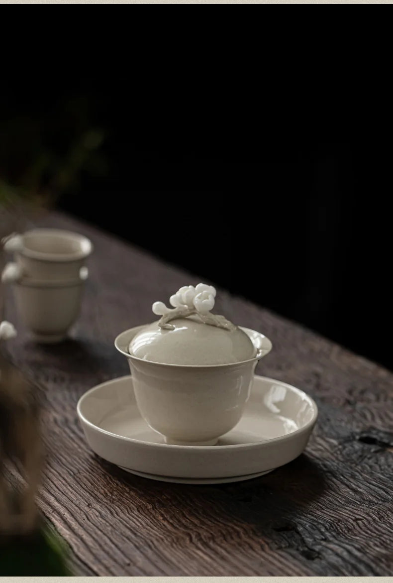 Elegante Gaiwan de Cerámica Esmaltada con Ceniza Vegetal Retro | Perfecto Servicio de Té