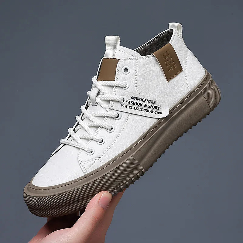 Men's Casual Trendy High-Top White Sneakers | Versatile Footwear