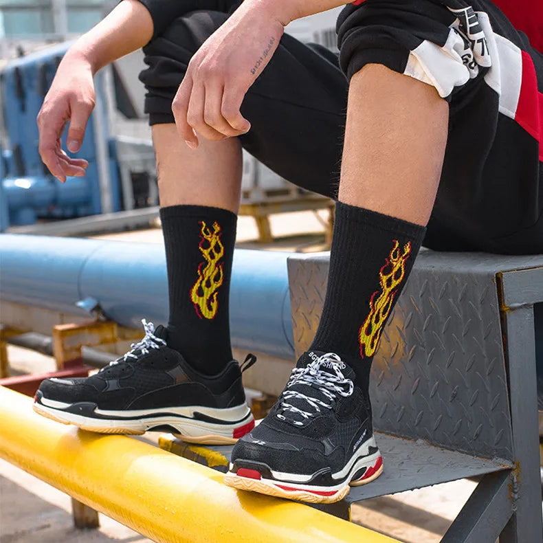 Trendy Knee High Socks for Men & Women | Vibrant Flame Design