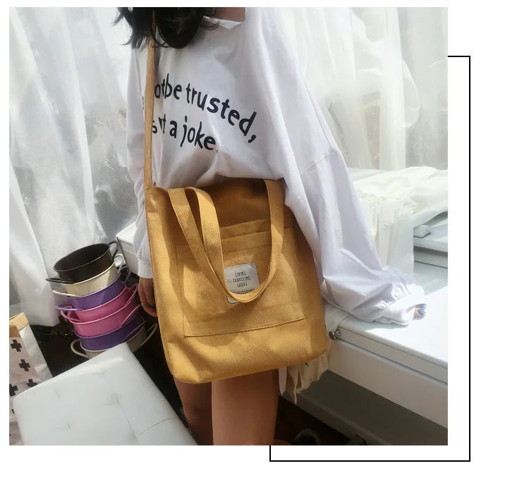 Casual Women’s Canvas Shoulder Bag | Soft Corduroy Tote Purse