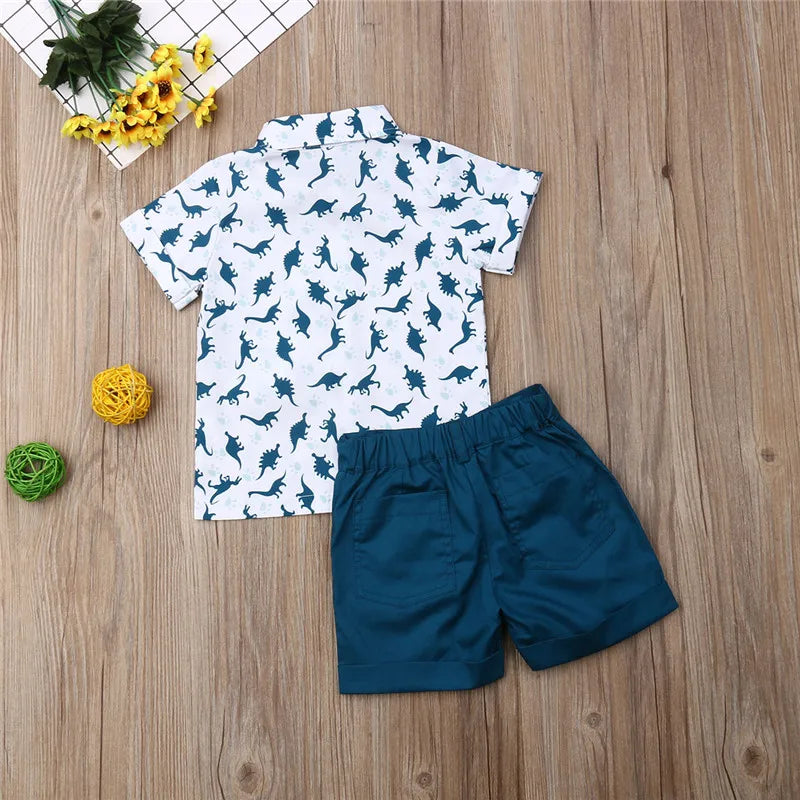 Baby Boys Dinosaur Print Outfit | Summer Shorts Set for Toddlers
