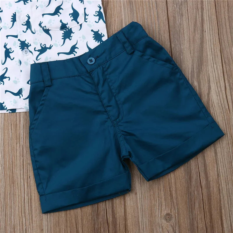 Baby Boys Dinosaur Print Outfit | Summer Shorts Set for Toddlers