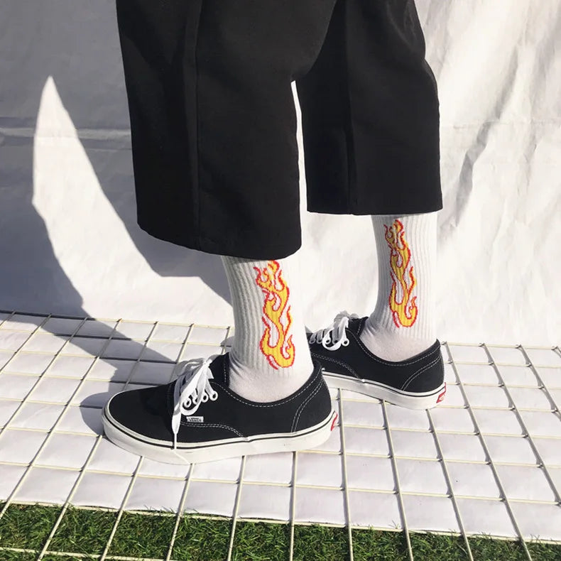 Trendy Knee High Socks for Men & Women | Vibrant Flame Design