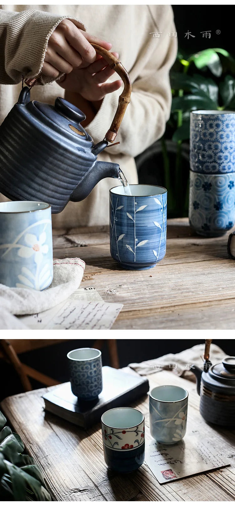 Taza de té japonesa pintada a mano | Taza de cerámica vintage