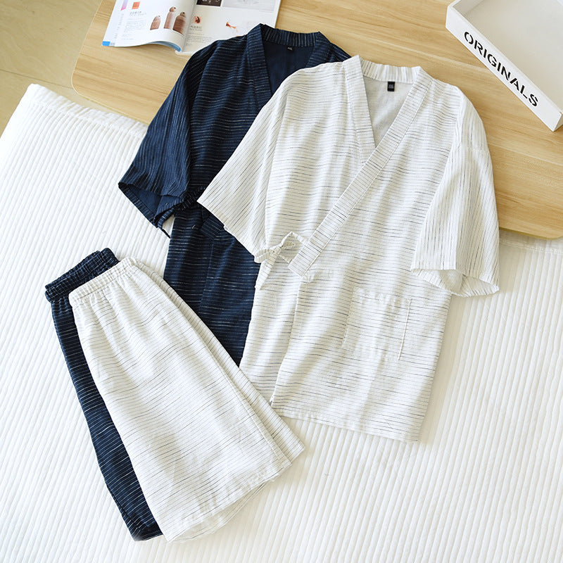 New Japanese Kimono Short-sleeved Shorts Suit Men's Pajamas Two-piece Summer Cotton Yukata Plus Size Bathrobe Sleepwear For Men