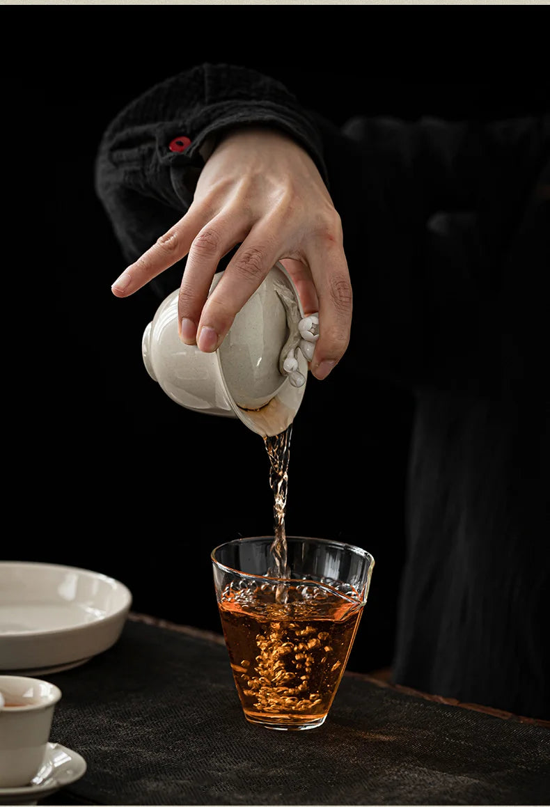 Elegante Gaiwan de Cerámica Esmaltada con Ceniza Vegetal Retro | Perfecto Servicio de Té