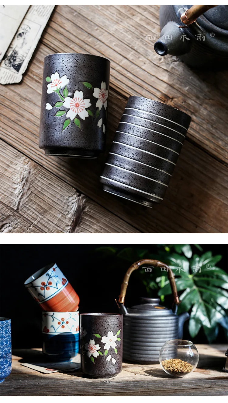 Taza de té japonesa pintada a mano | Taza de cerámica vintage