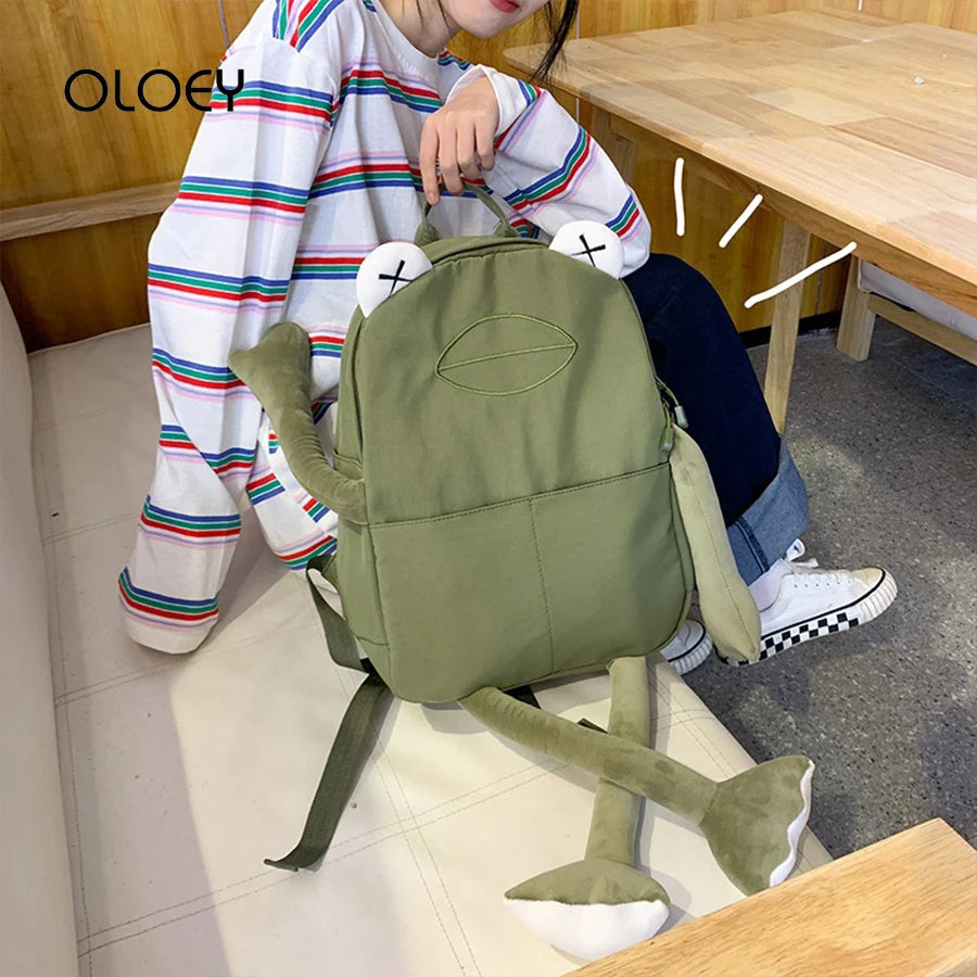Cartoon Frog Shape Canvas Backpack for Girls | Fun & Functional