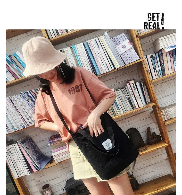 Casual Women’s Canvas Shoulder Bag | Soft Corduroy Tote Purse