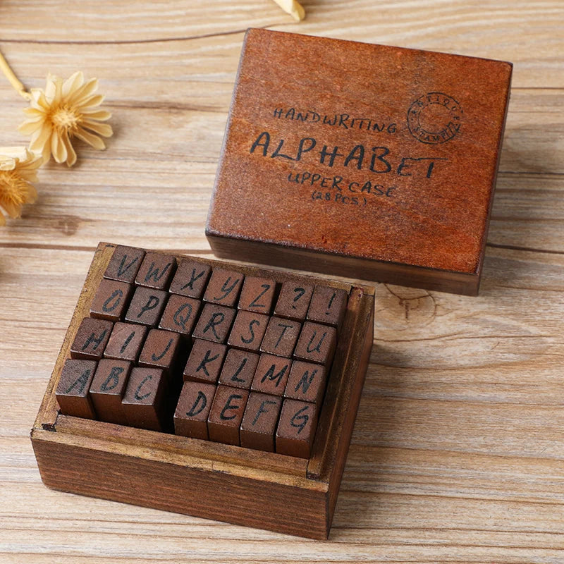 Vintage Wooden Alphabet Number Stamps for Craft Projects