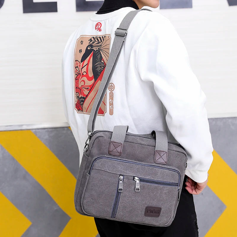 Canvas Men's Handbag Shoulder Bag Travel Large Capacity Multi-layer Crossbody Bag Student Travel Top-handle Bag Leisure Tote sac