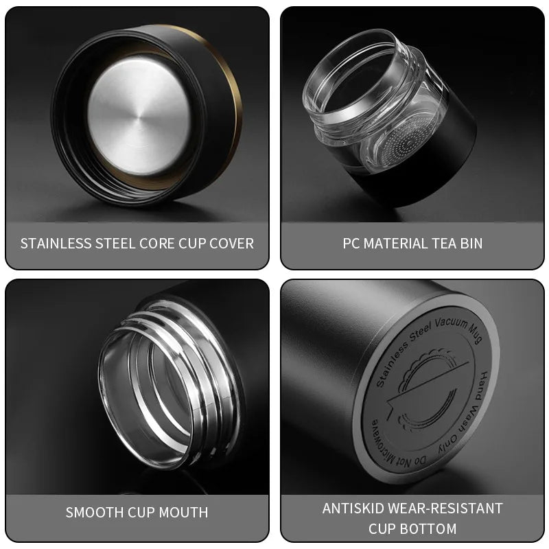 Cups Intelligent 304 Stainless Steel Vacuum Cup Temperature LED Display Tea Cup With Glass Partition Tea And Water Vacuum Bottle