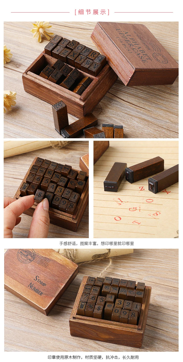 Vintage Wooden Alphabet Number Stamps for Craft Projects