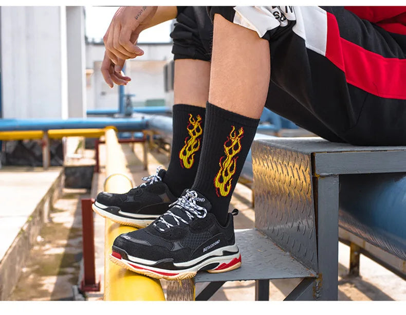 Trendy Knee High Socks for Men & Women | Vibrant Flame Design