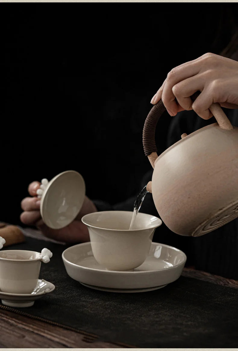 Elegante Gaiwan de Cerámica Esmaltada con Ceniza Vegetal Retro | Perfecto Servicio de Té