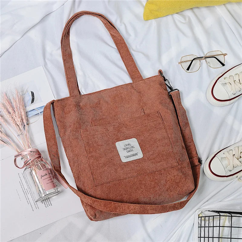 Casual Women’s Canvas Shoulder Bag | Soft Corduroy Tote Purse