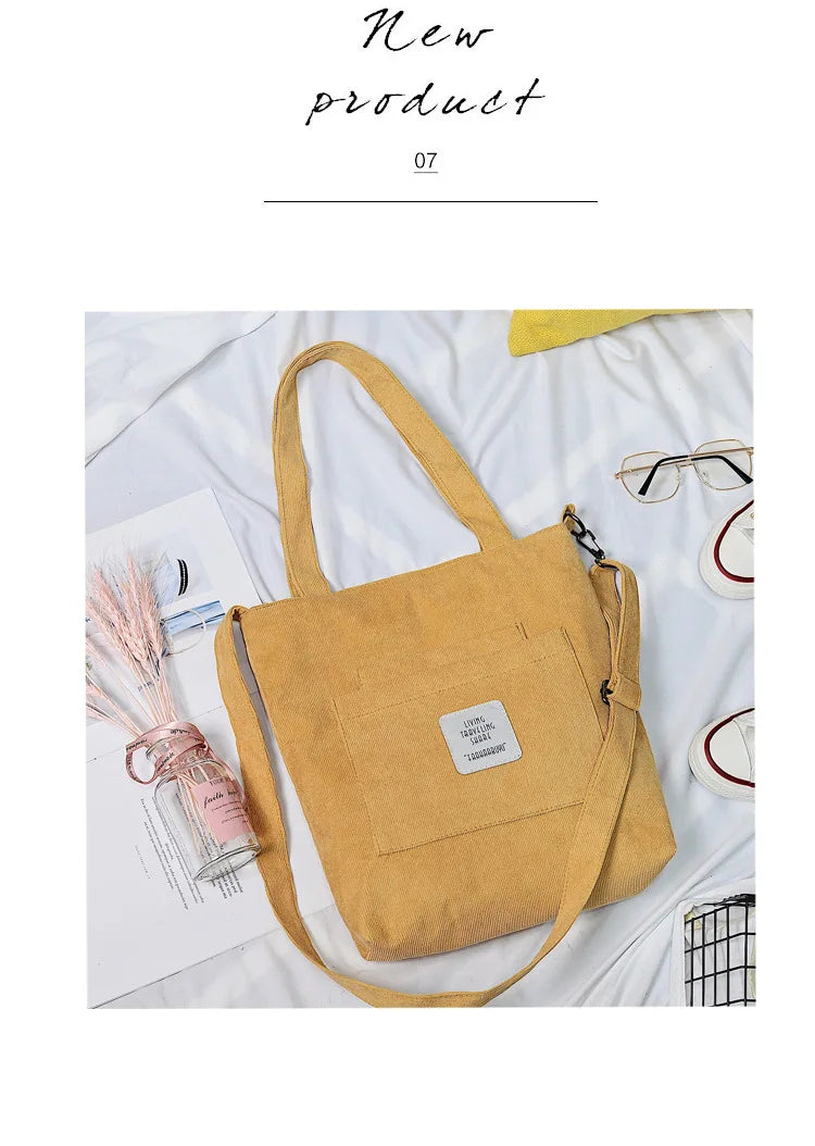 Casual Women’s Canvas Shoulder Bag | Soft Corduroy Tote Purse