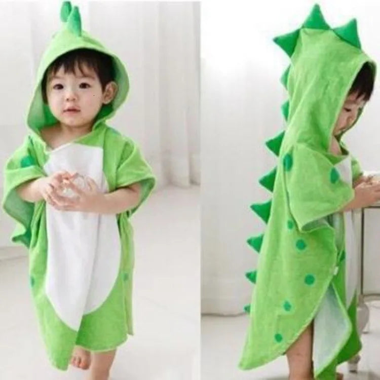 Adorable albornoz de dinosaurio para bebés | Toalla poncho suave con capucha