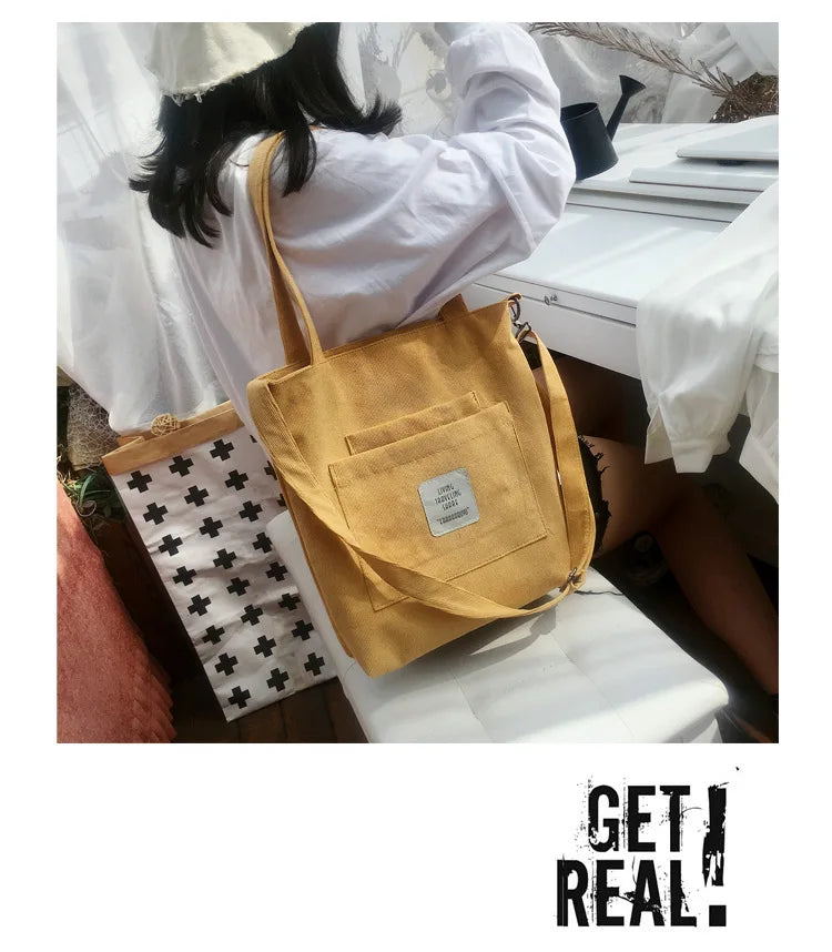 Casual Women’s Canvas Shoulder Bag | Soft Corduroy Tote Purse