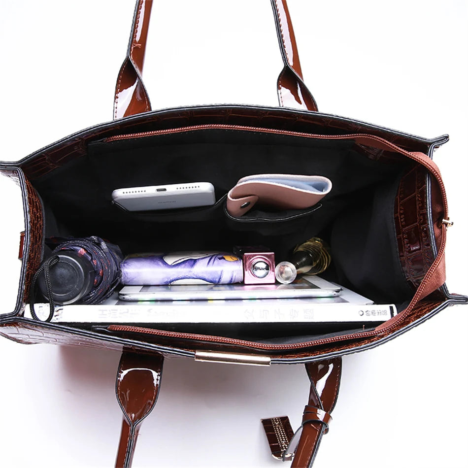 Bolso elegante de charol con cocodrilo | Bolso de lujo para mujer