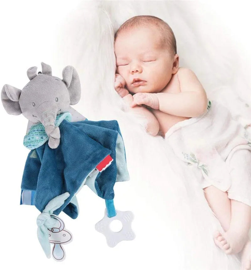 Cute Elephant Plush Teether Rattle for Newborns | Soft Blanket Toy