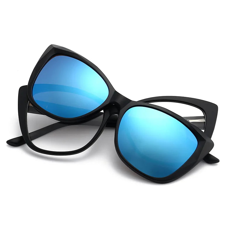 Stylish Cat Eye Prescription Glasses with Clip-On Sunglasses