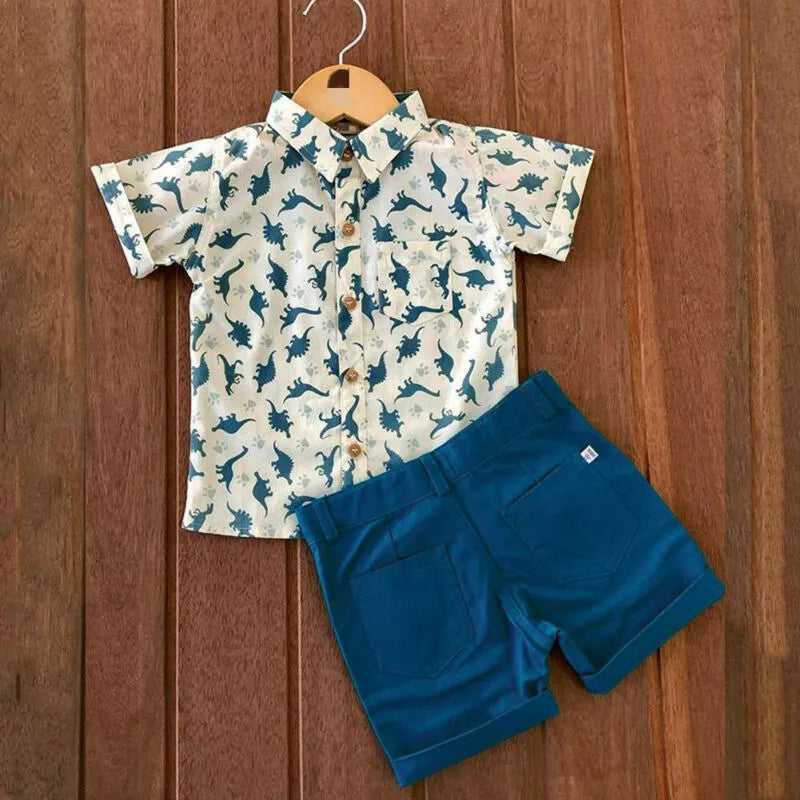 Baby Boys Dinosaur Print Outfit | Summer Shorts Set for Toddlers