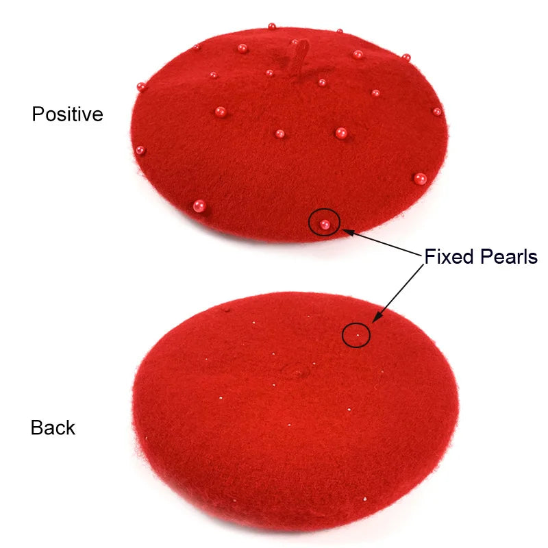 Wool Kids Winter Hat | Stylish Baby Beret with Pearl Detailing