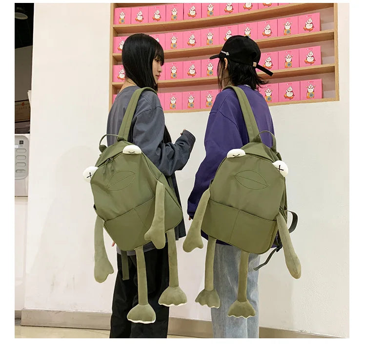 Cartoon Frog Shape Canvas Backpack for Girls | Fun & Functional