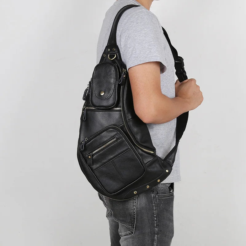 Large Capacity Leather Men's Chest Bag | Retro Casual Messenger Bag