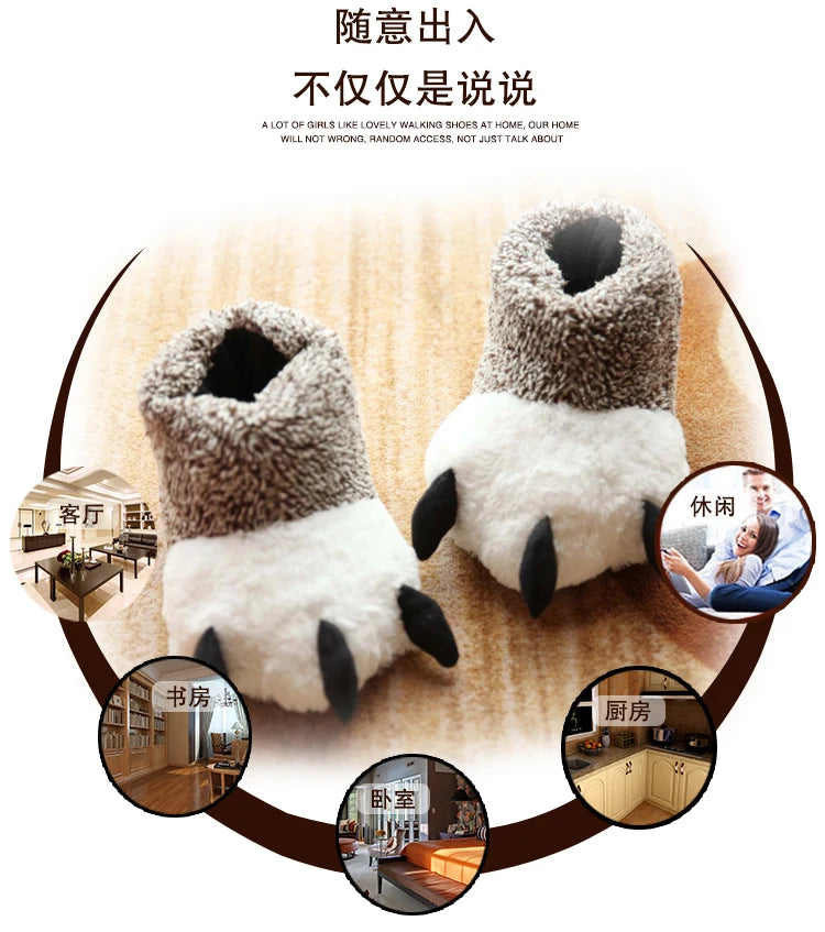 Fluffy Monster Claw Plush Slippers | Cozy Indoor Winter Shoes