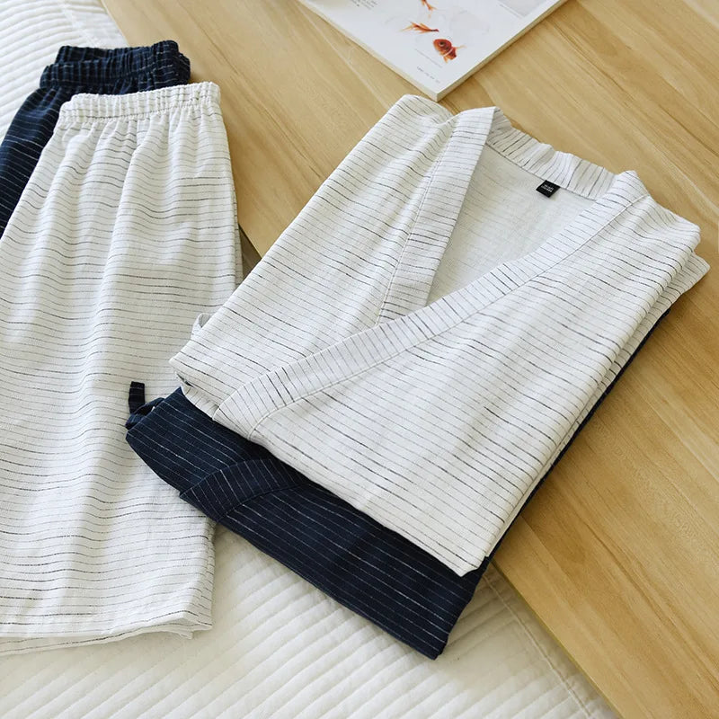New Japanese Kimono Short-sleeved Shorts Suit Men's Pajamas Two-piece Summer Cotton Yukata Plus Size Bathrobe Sleepwear For Men