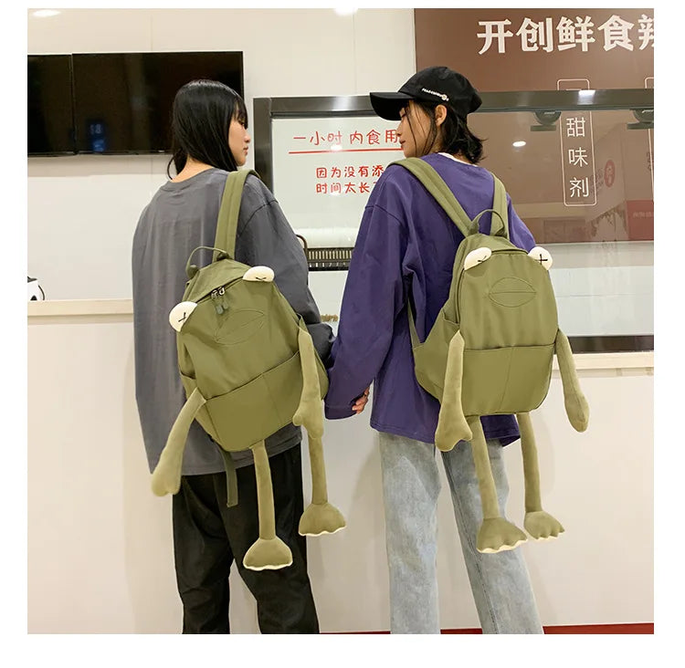 Cartoon Frog Shape Canvas Backpack for Girls | Fun & Functional