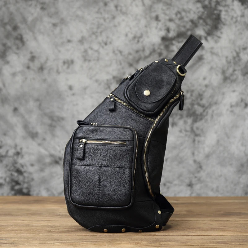 Large Capacity Leather Men's Chest Bag | Retro Casual Messenger Bag