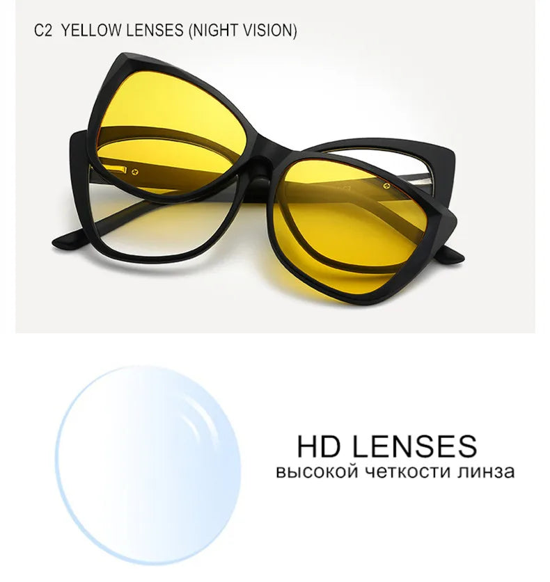 Stylish Cat Eye Prescription Glasses with Clip-On Sunglasses