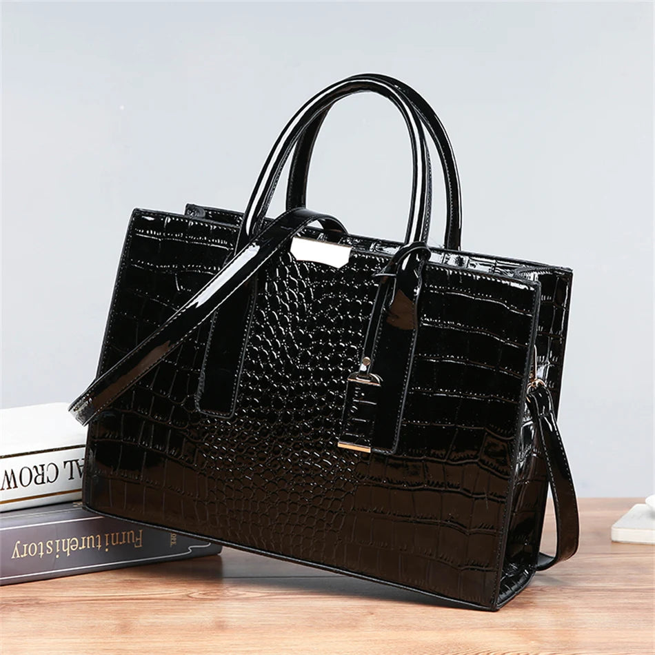 Bolso elegante de charol con cocodrilo | Bolso de lujo para mujer