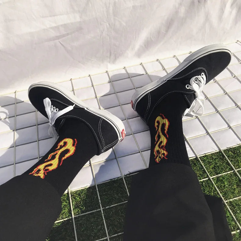 Trendy Knee High Socks for Men & Women | Vibrant Flame Design