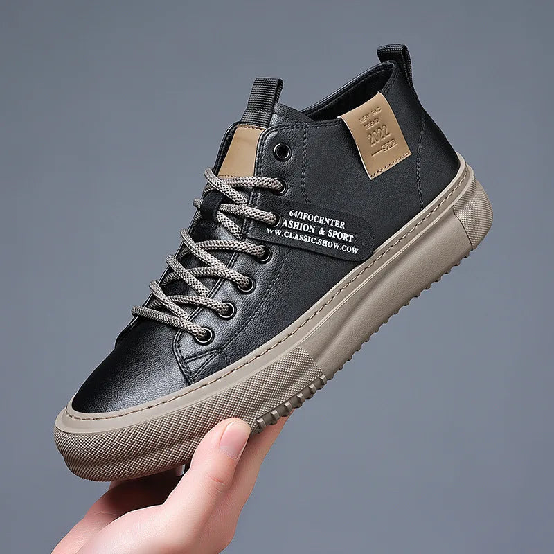 Men's Casual Trendy High-Top White Sneakers | Versatile Footwear